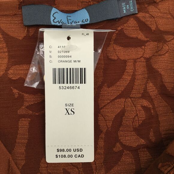 Eva Franco Anthropologie Burnout Velvet Top sz XS Puff Sleeve Sheer Rust Orange - Picture 13 of 16